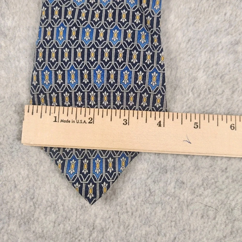 MARA by Countess Mara Mens Silk Tie Blue Yellow Geometric Print Made in USA‎ 4